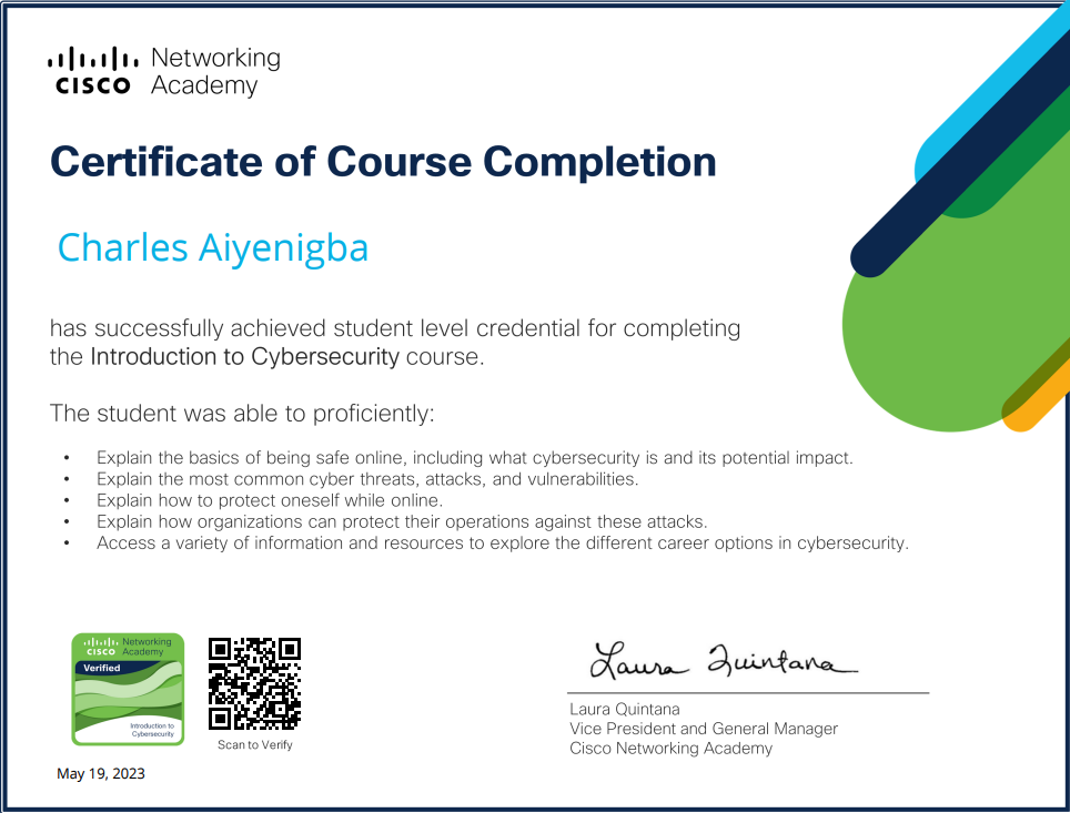 Introduction to Cybersecurity Certificate